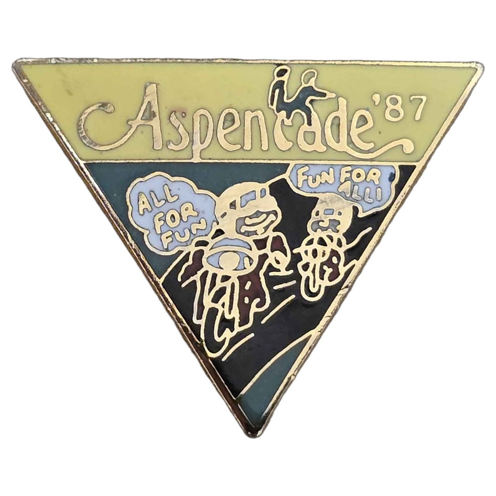 Vintage Aspencade 87 Motorcycle Rally Tri Fold Lapel Vest Hat Pin J21